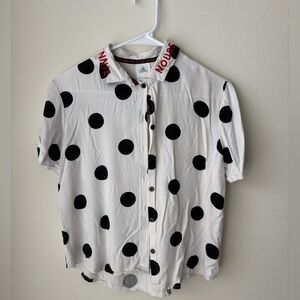 Disney Parks Minnie Mouse Polka Dot Embroidered Button Up Top Large